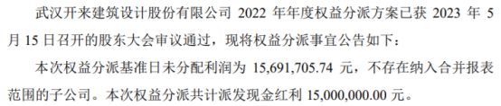 米乐M6 米乐开来设计每10股派现30元 共计派发现金红利1500万(图1)