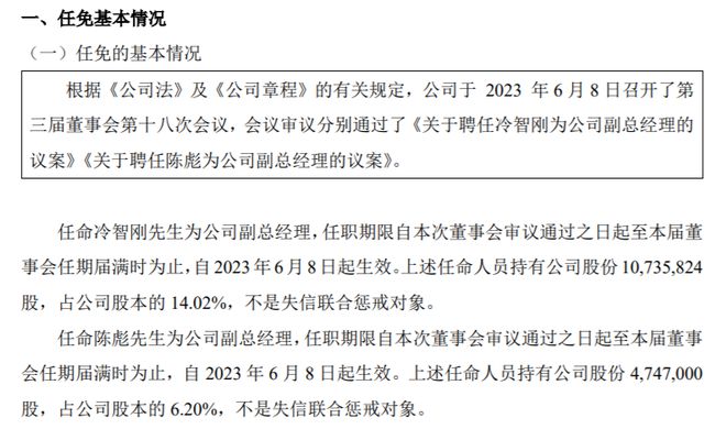 芭薇股份任命冷智刚、陈彪为公司副总经理 2022年公司净利米乐 M6米乐380395万(图1)