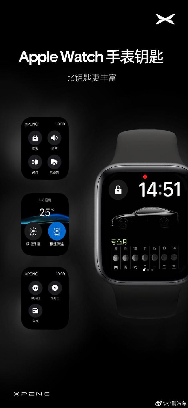 小鹏P7i和G9汽米乐 M6米乐车支持Apple Watch控车可一键开关车锁及车内控温(图3)