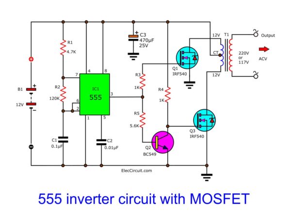 米乐 M6米乐555逆变器电路图讲解 使用MOSFET的555逆变器电路设计(图1)